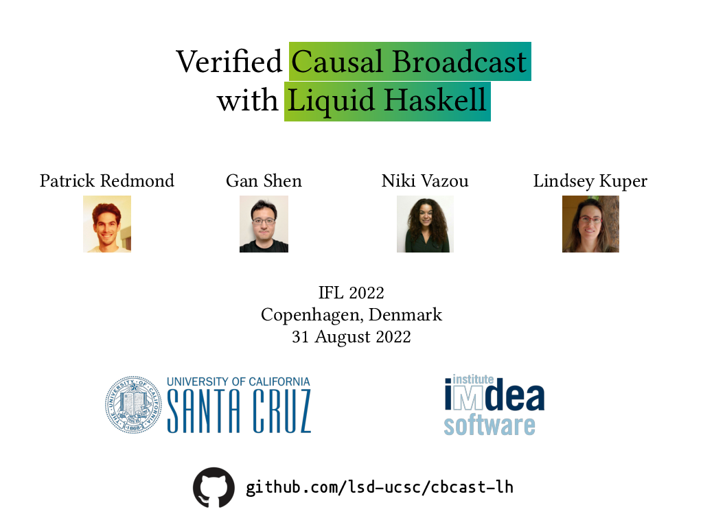 Verified Causal Broadcast with Liquid Haskell